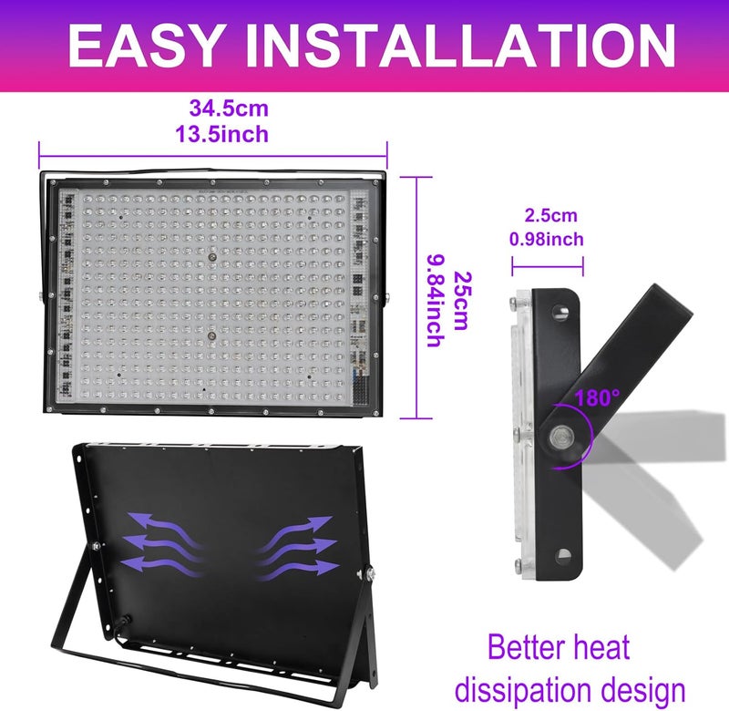 Waygor 300W LED Black Lights for Glow Party, Halloween Black Light Flood Light IP65 Waterproof 395nm UV Blacklight Floodlight Purple BlackLights Spotlight Fluorescent UV Light Lamp for Decor (2 Pack) - Image 5